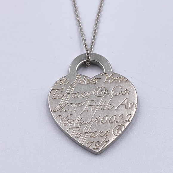 Authentic Tiffany & Co Silver 727 Fifth Ave Address Heart Tag Pendant Necklace - Picture 3 of 9